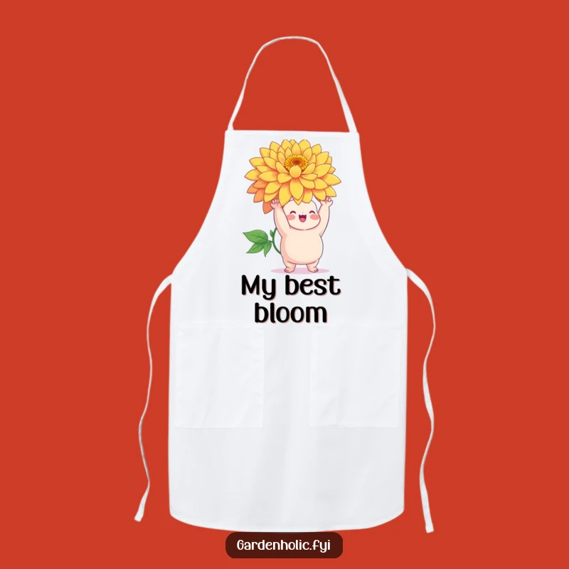 Funny Gardener Apron: Chubby Character with Giant Flower, Hilarious Kitchen Gift
