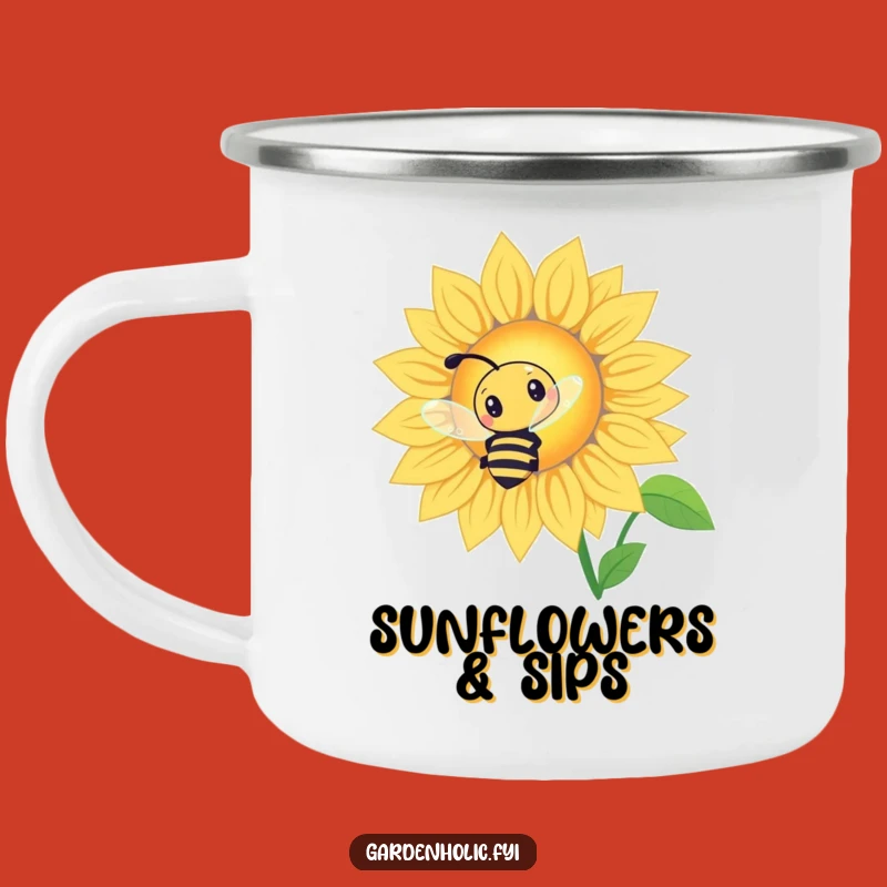 Funny Bee Sunflower Camping Mug: Curious Buzzing, Outdoor Funny Gift