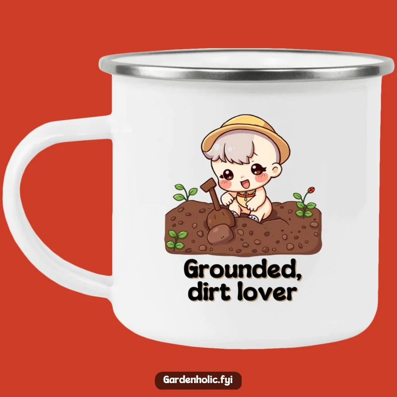 Funny Digging Camping Mug: Cute Character Soil Adventure, Humorous Outdoor Gift!
