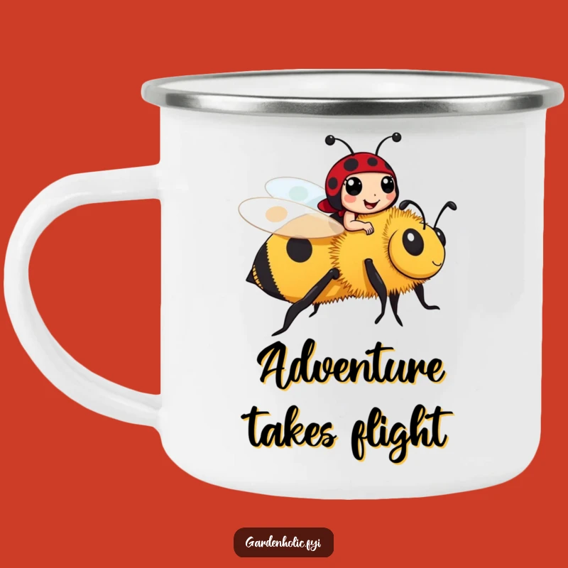 Funny Ladybug Riding Bee Camping Mug: Outdoor Insect Adventure, Perfect Gift