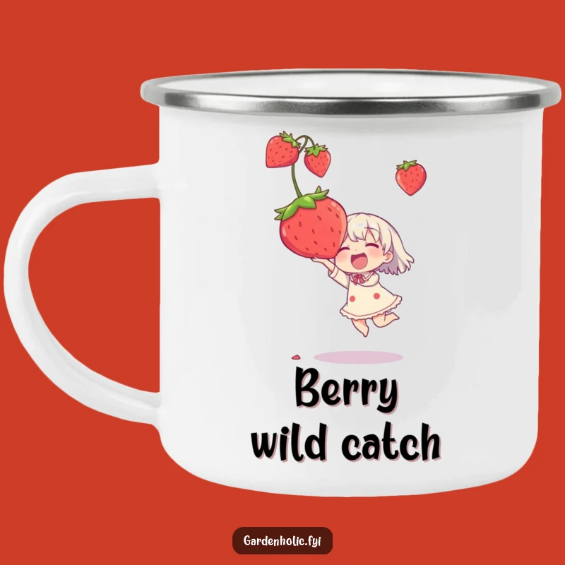 Funny Strawberry Catch Camping Mug - Enjoy Your Brew with This Fruity Humor!