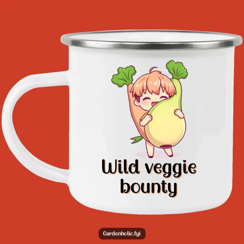 Funny Veggie Camping Mug: Character Giant Vegetable Adventure, Humorous Outdoor Gift!