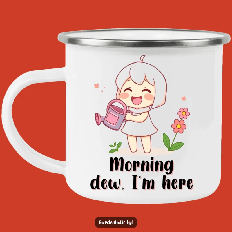 Funny Cute Campfire Mug: Character Watering Blooms, Hilarious Outdoor Gift for Nature Lovers