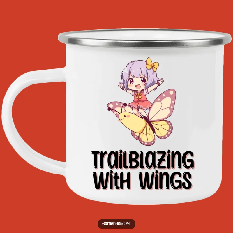 Funny Butterfly Rider Enamel Mug - Outdoor Character Flight, Adventurous Funny Gift for Campers