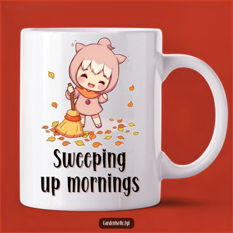 Funny Leaf Sweeper Mug - Energetic Character Cleaning, Playful Funny Gift for Organizers
