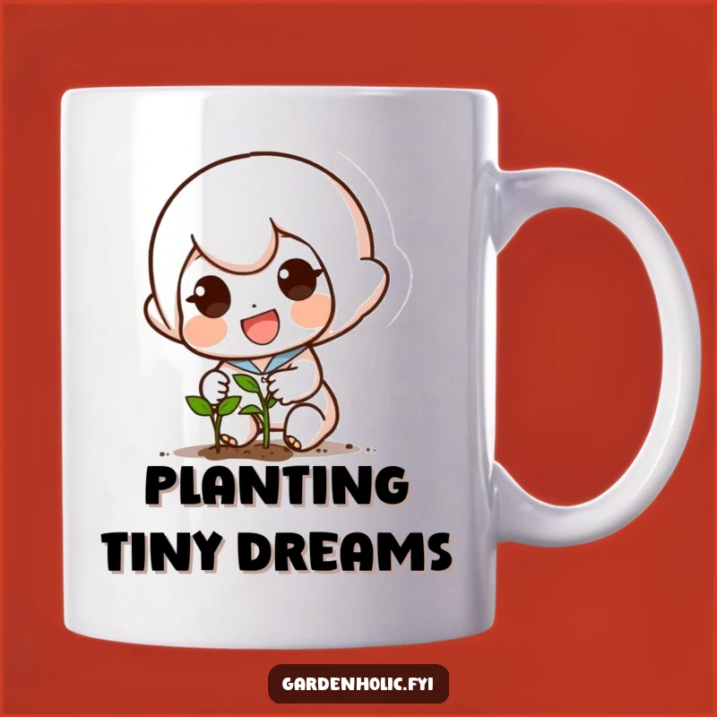 Funny Little Planter Mug: Excited Character Planting Seed, Hilarious Gift for Gardeners
