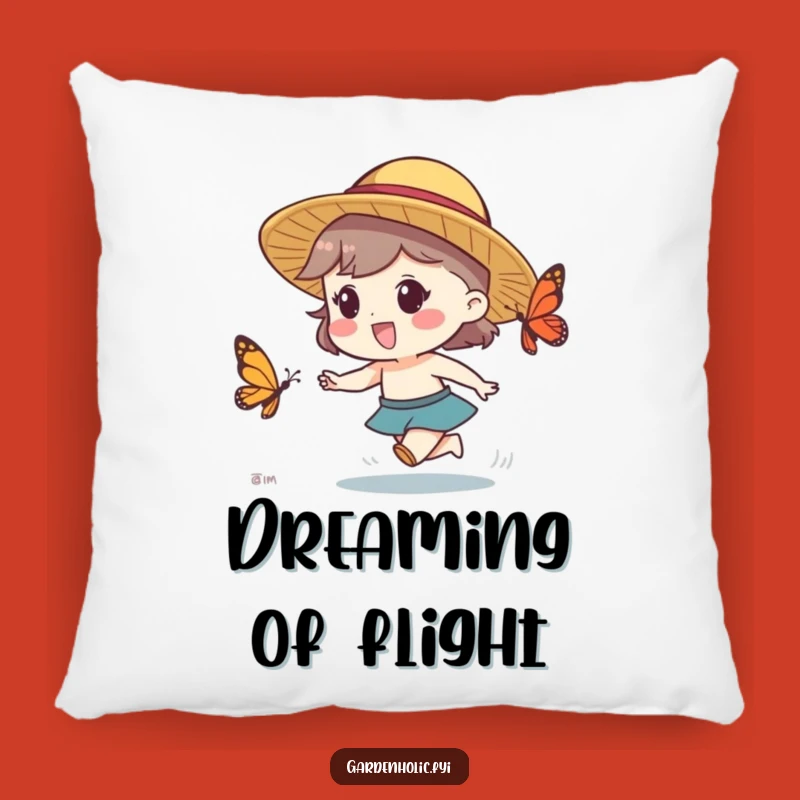 Funny Butterfly Chase Pillow - Cozy Straw Hat Fun, Comfy & Whimsical Funny Gift!