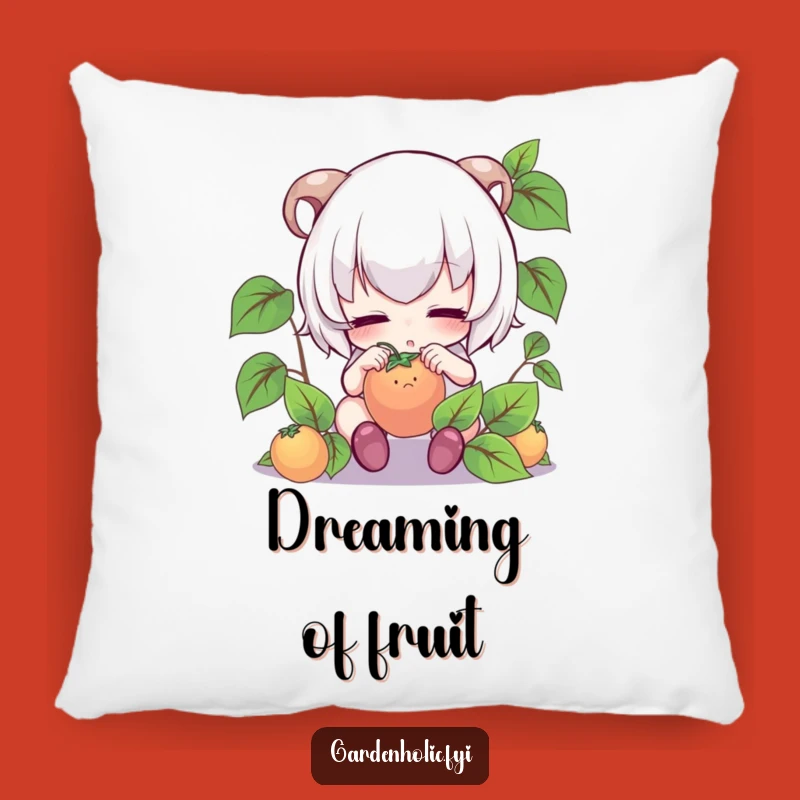 Funny Gardener Pillow: Focused Character's Tiny Fruit Comfort