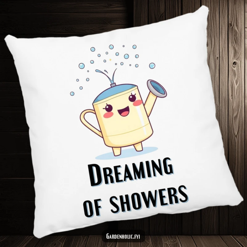 Funny Watering Can Pillow: A proud character showering tiny sparkling droplets, adds humor to decor.