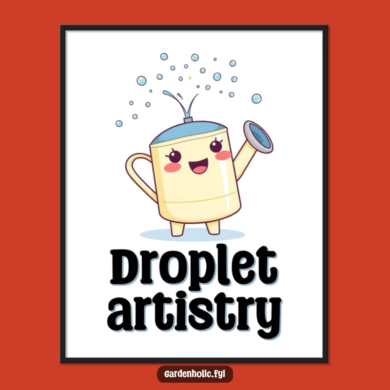 Funny Watering Can Digital Art: Proud Gardener Showering Drops, Instant Funny Gift