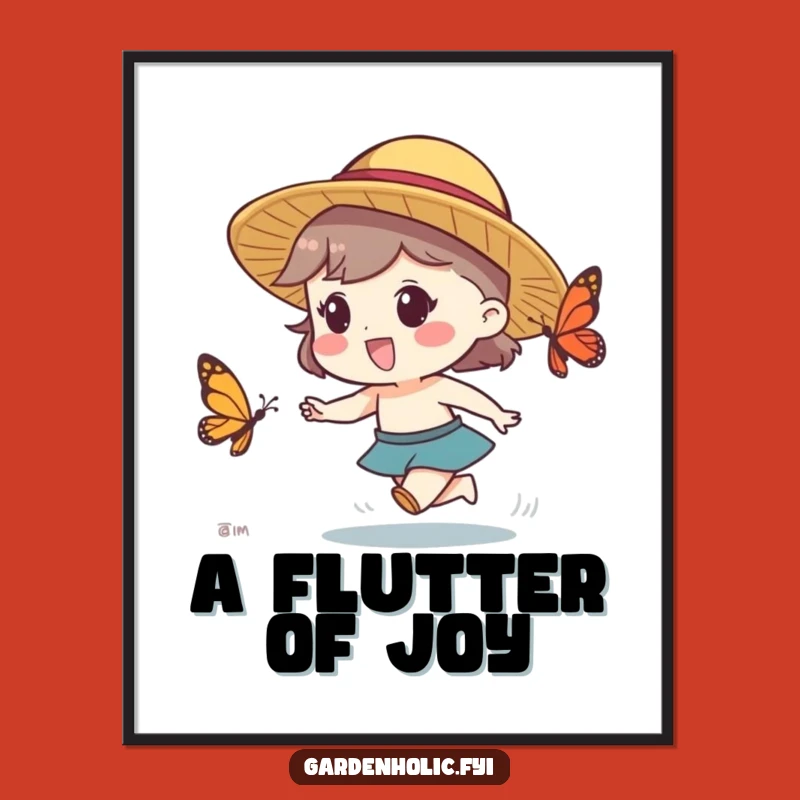 Funny Butterfly Chase Digital Art - Straw Hat Character, Playful Fun, Instant Wall Decor!