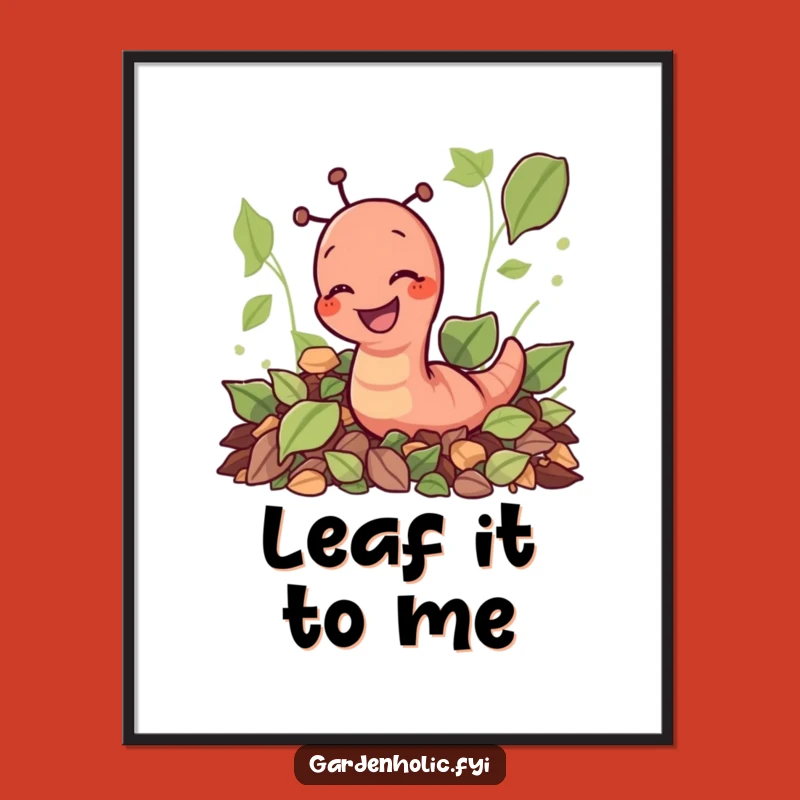 Funny Earthworm Digging Leaves Digital Art: Instant Garden Joy, Perfect Gift