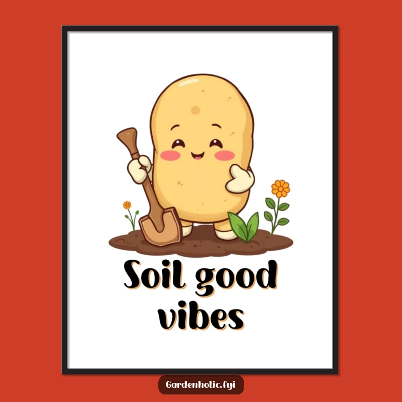 Funny Happy Potato Digital Art Print: Enthusiastic Gardener Wall Art Gift for Spud Lovers