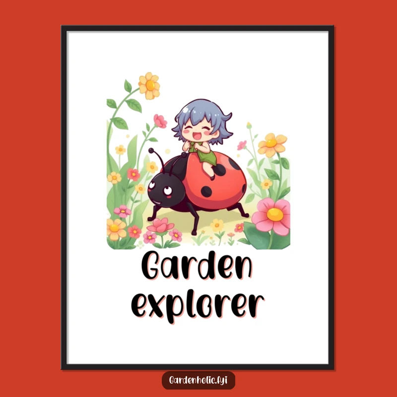 Funny Ladybug Rider Digital Art: Instant Garden Whimsy, Perfect Funny Gift Download