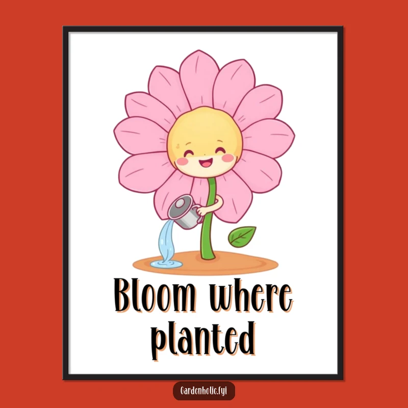 Funny Sprout Watering Flower Digital Art: Instant Garden Joy, Perfect Gift