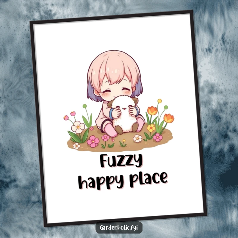 Funny Digital Art: A character embraces a small, fuzzy pet in a garden, offering an instant, humorous, and charming visual.