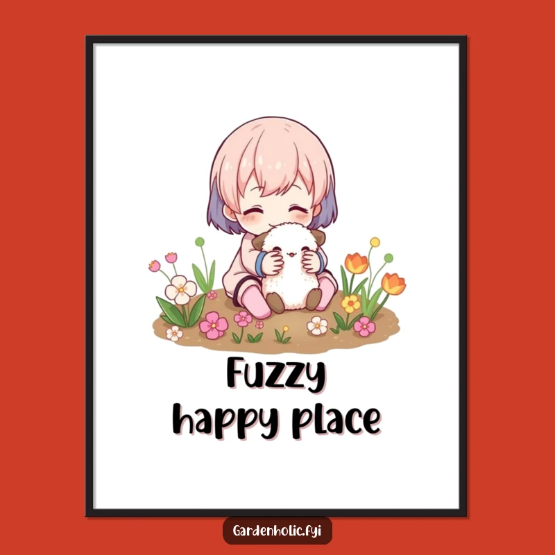 Funny Garden Cuddle Digital Art: Printable Fuzzy Friend Decor, Whimsical Plant Lover Wall Art, Instant Funny Gift