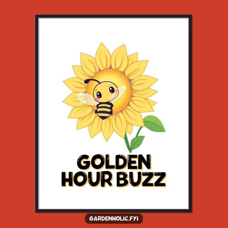 Funny Bee Sunflower Digital Art: Curious Buzzing, Instant Download Funny Gift