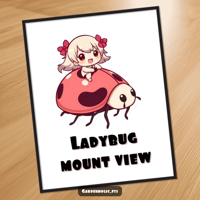 Funny Digital Art: A character happily rides a giant ladybug, creating a whimsical and humorous visual.