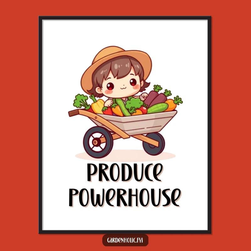 Funny Gardener Digital Art Print: Veggie Wheelbarrow - Nature Wall Decor Gift