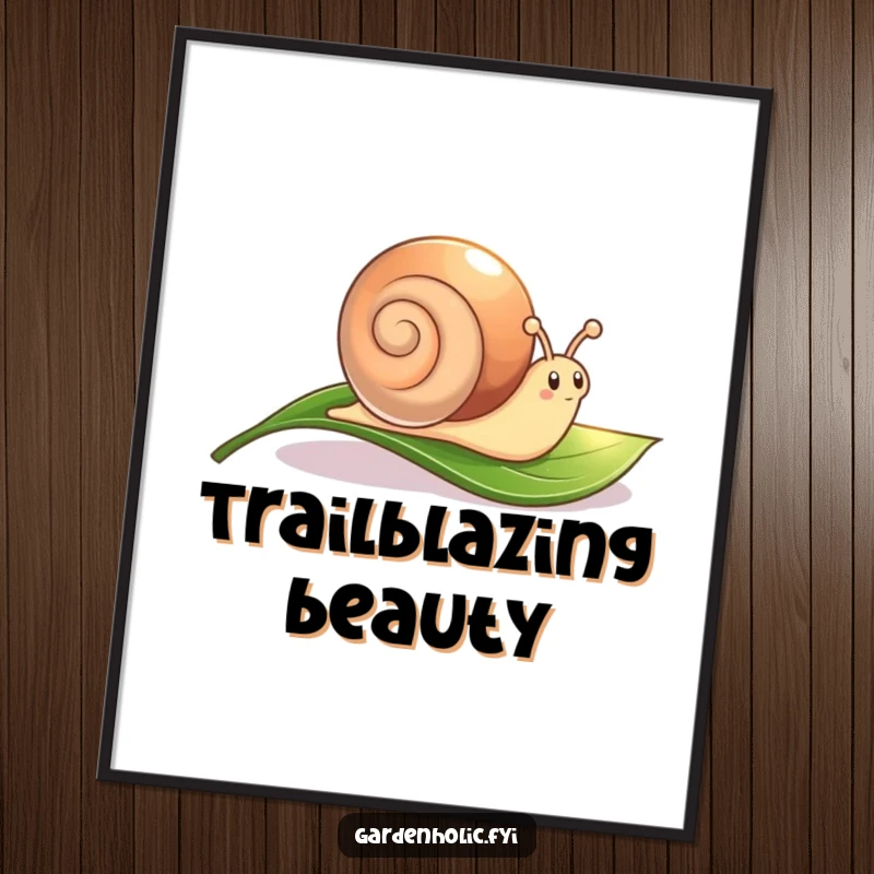 Funny Snail Digital Art Print: A cute character leaving a shimmering trail across a leaf, instant art.