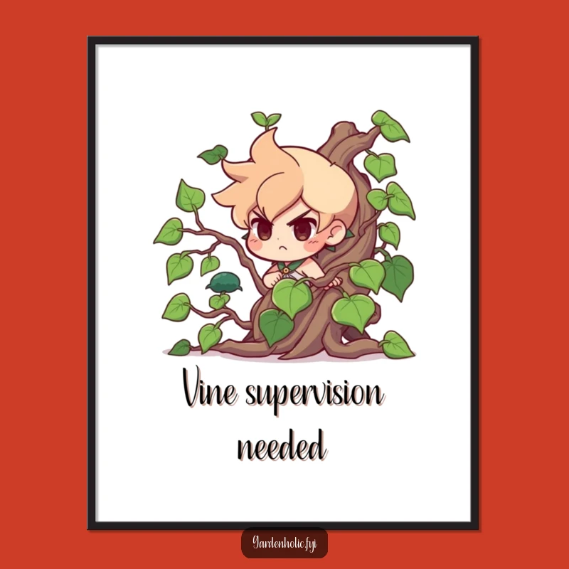 Funny Vine Tamer Digital Art: Hilarious Determined Character's Struggle for Your Walls - Funny Gift