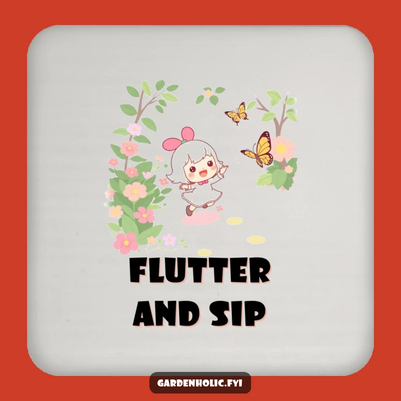Funny Garden Coaster Set: Joyful Butterfly Chase Protection for Surfaces