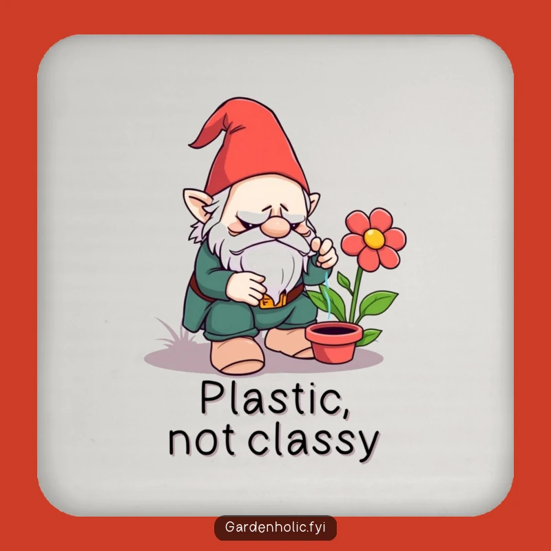 Funny Grumpy Gnome Coaster: Hilarious Table Protector Gift for Plastic Flower Drinkers