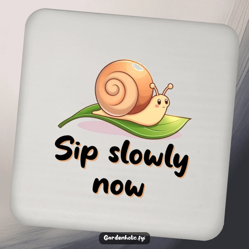 Funny Snail Coasters: A cute character leaving a shimmering trail across a leaf, for surface protection.