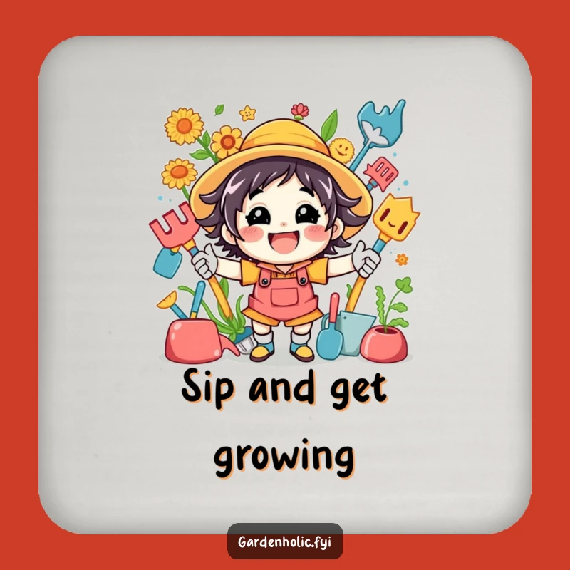 Funny Coaster Set: Energetic Gardener Character with Tools, Humorous Table Protection Gift