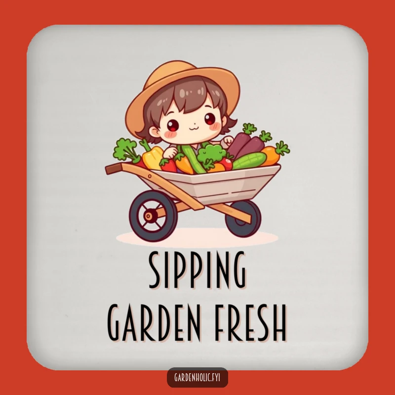 Funny Gardener Drink Coaster: Veggie Wheelbarrow - Protect Surfaces Gift