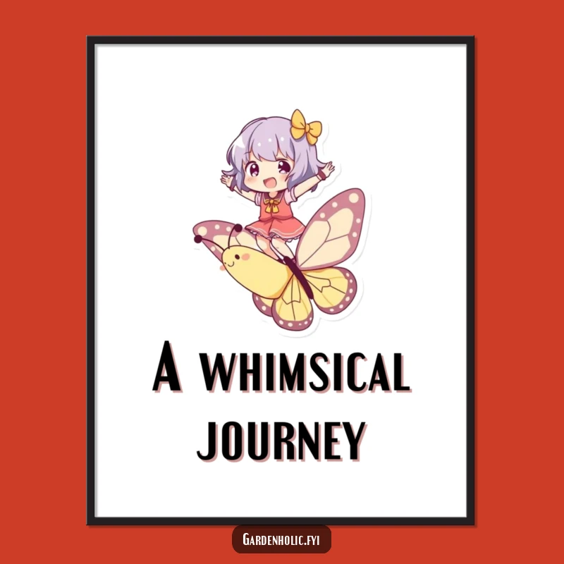 Funny Butterfly Rider Poster - Artful Character Flight, Decorative Funny Gift for Walls