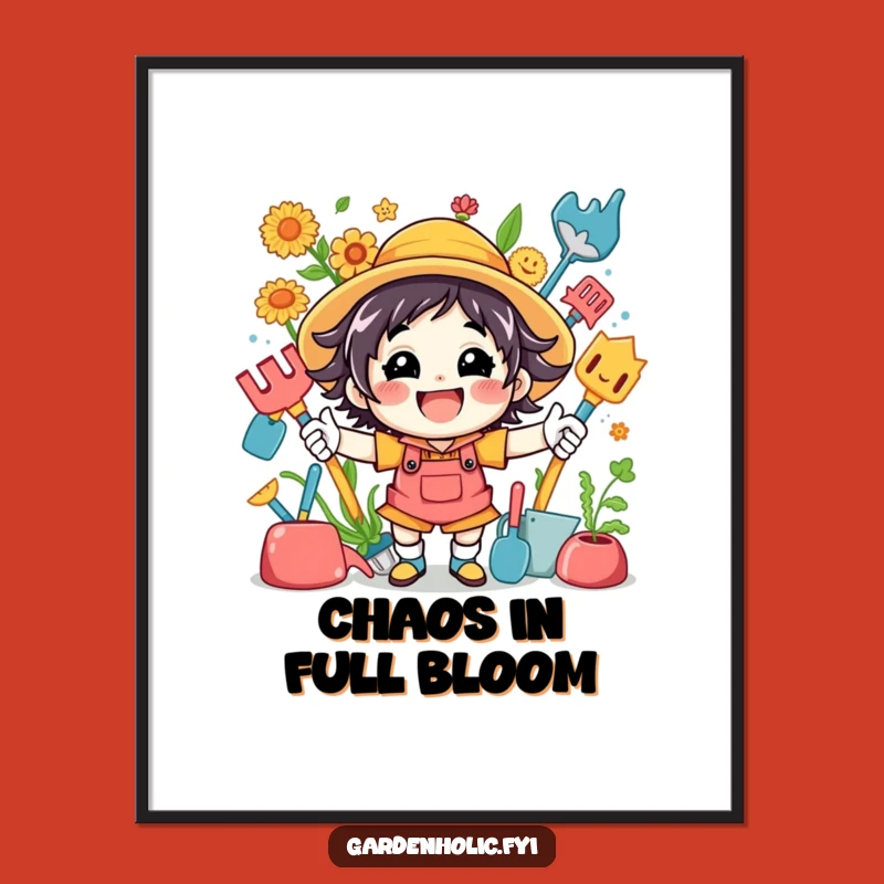 Funny Gardening Poster: Energetic Character with Tools, Vibrant Humorous Wall Art Gift