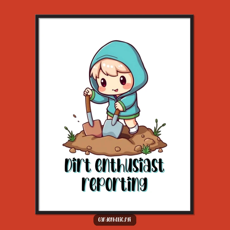 Funny Miniature Shovel Poster - Energetic Digging Character Art, Hilarious Wall Decor Gift!