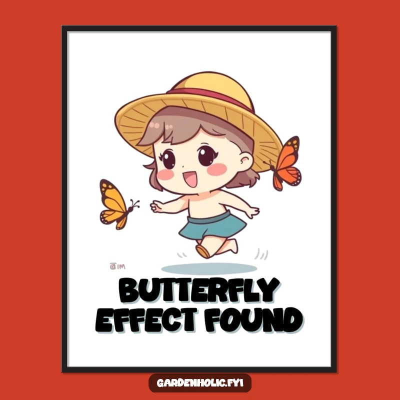 Funny Butterfly Chase Poster - Straw Hat Character Art, Playful Decor, Hilarious Funny Gift!