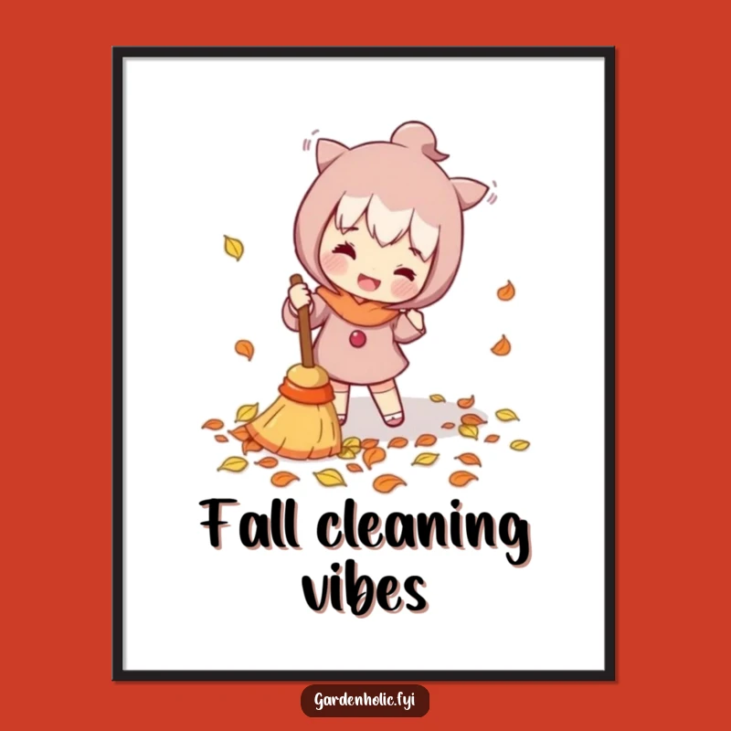 Funny Leaf Sweeper Poster - Artful Character Cleaning, Decorative Funny Gift for Walls