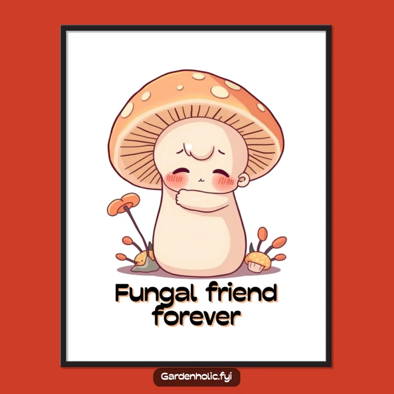 Funny Mushroom Hugger Poster - Artful Character Cuddle, Decorative Funny Gift for Walls