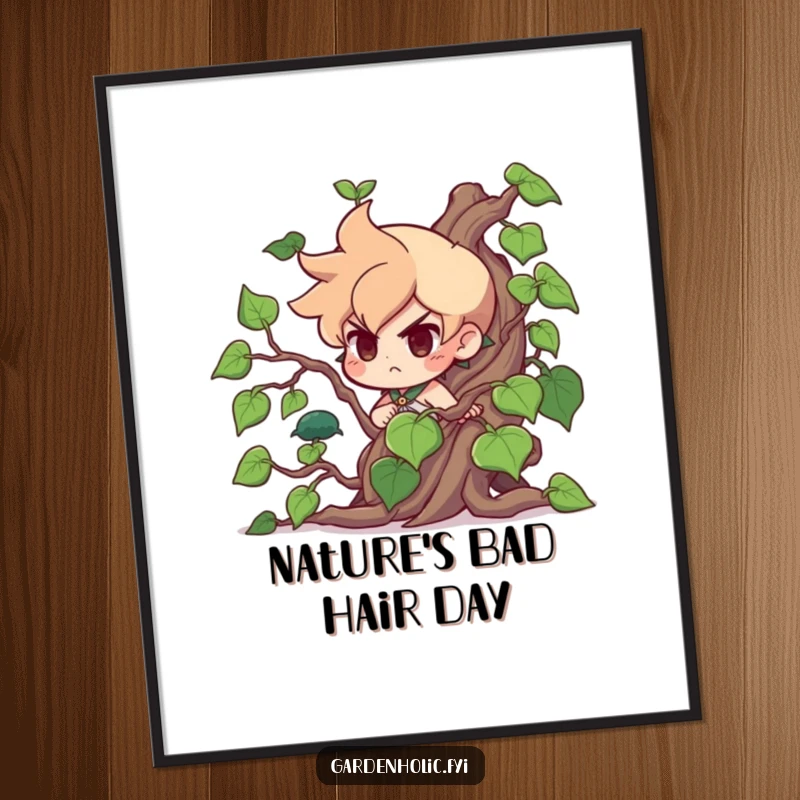 Funny Poster: A determined character humorously battles a massive, untamed vine, capturing a funny moment of struggle.