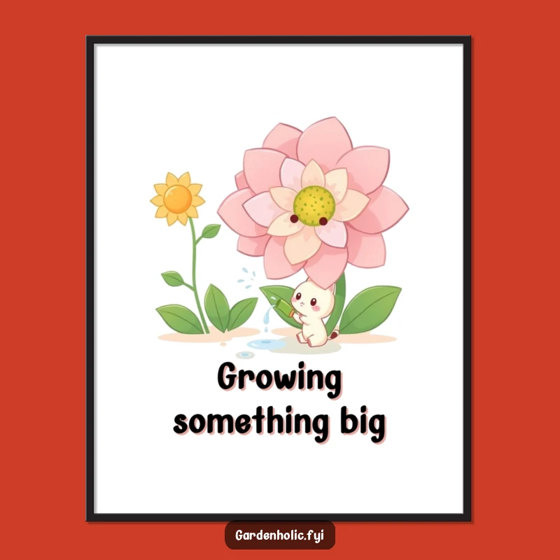 Funny Watering Poster: Creature Giant Flower Art, Inspiring Humorous Wall Decor!