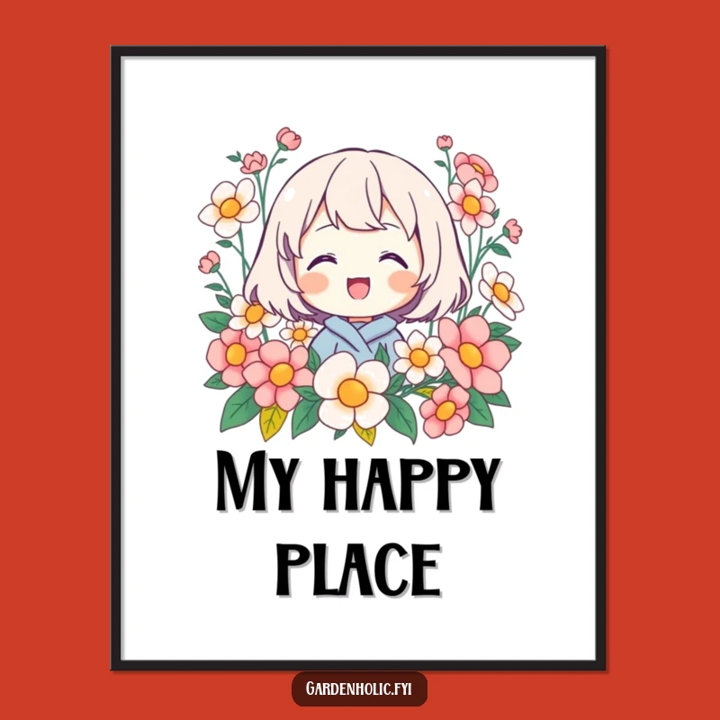 Funny Flower Poster: Beaming Character Art in Blooms, Joyful Wall Decor