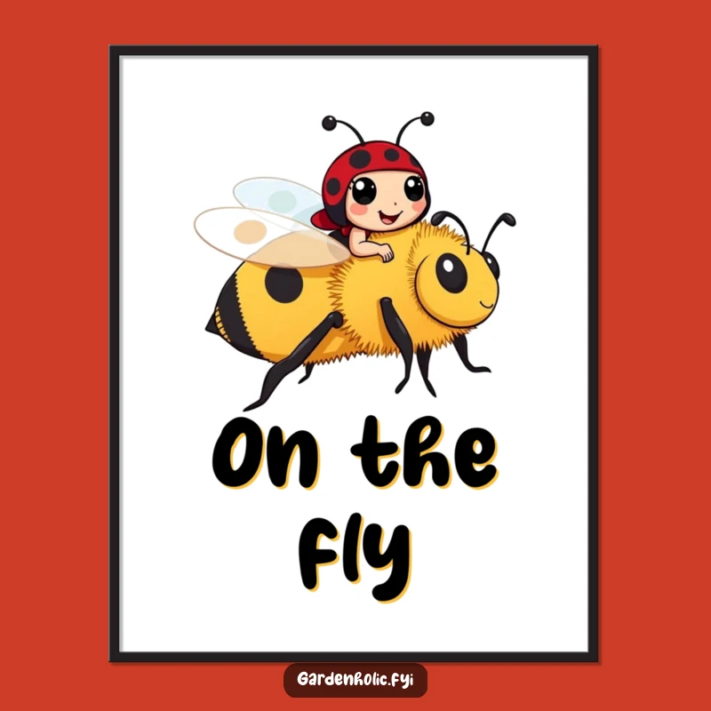 Funny Ladybug Riding Bee Poster: Whimsical Insect Art, Perfect Gift