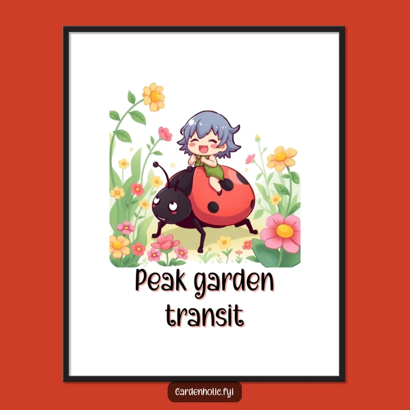 Funny Ladybug Rider Poster: Whimsical Garden Art, Ideal Funny Gift for Wall Decor