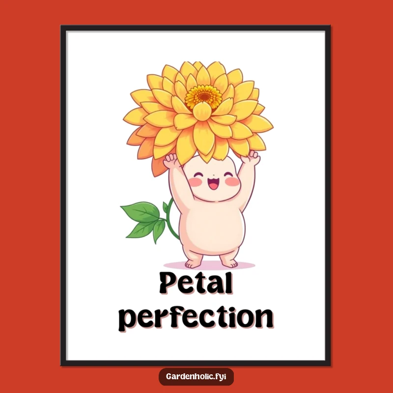 Funny Flower Poster: Chubby Character with Giant Bloom, Whimsical Wall Art & Gift