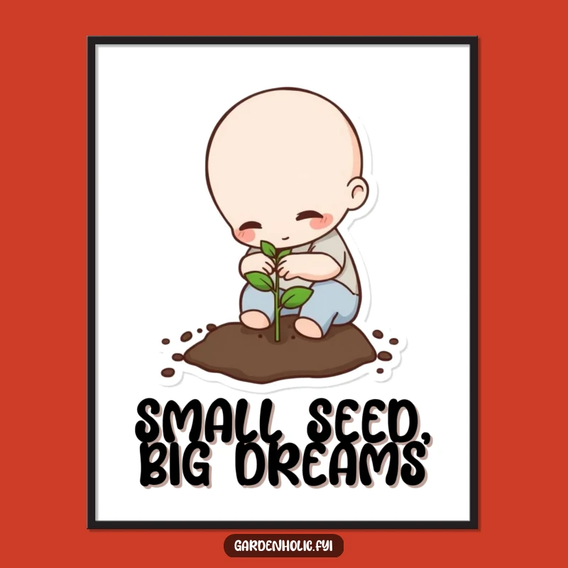 Funny Planting Poster: Tiny Being Seed Art, Inspiring Humorous Wall Decor!