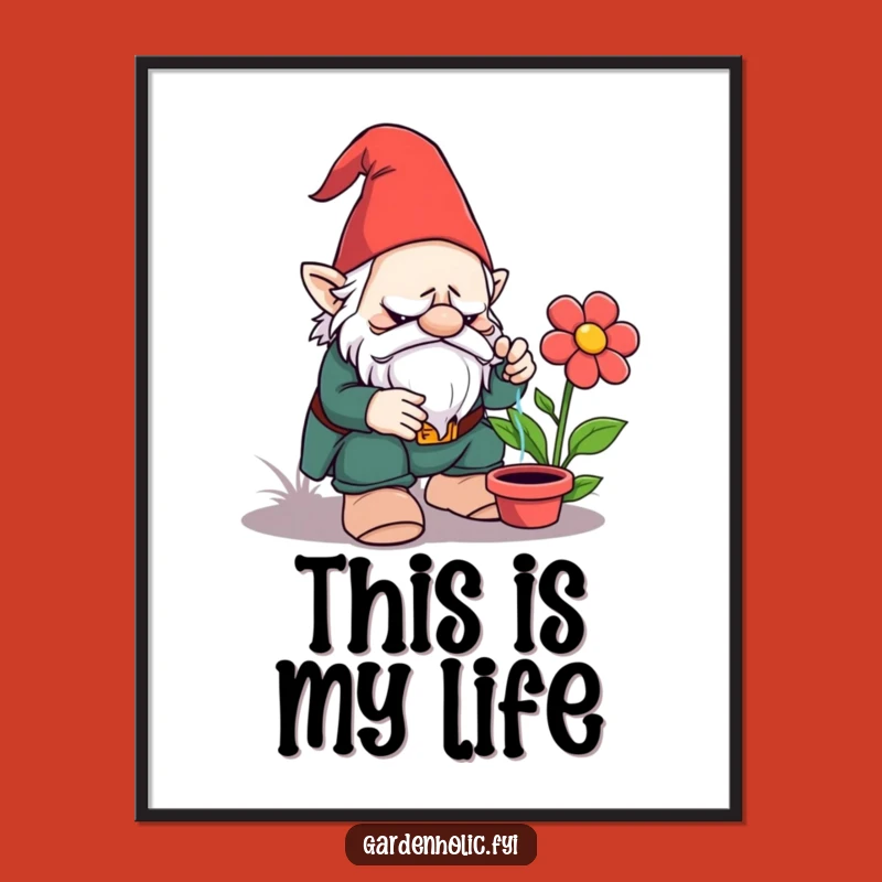 Funny Grumpy Gnome Poster: Hilarious Garden Art Print Gift for Plastic Flower Mockers