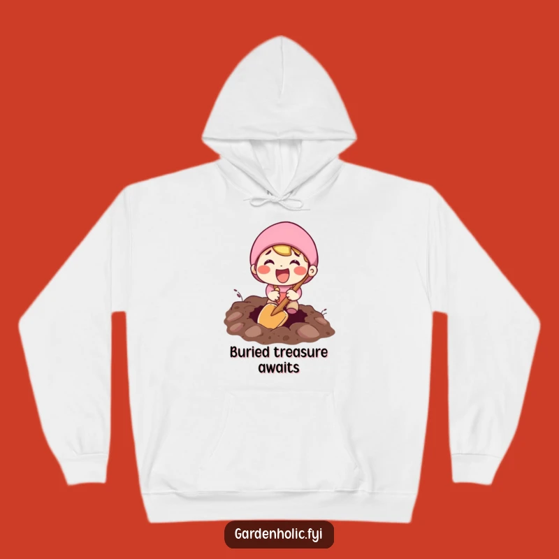 Funny Digging Hoodie: Cozy Excited Character with Tiny Shovel, Fun Gift
