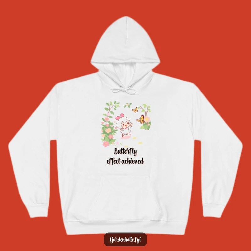 Funny Garden Hoodie: Cozy Joyful Chasing Character with Butterfly, Warm Gift