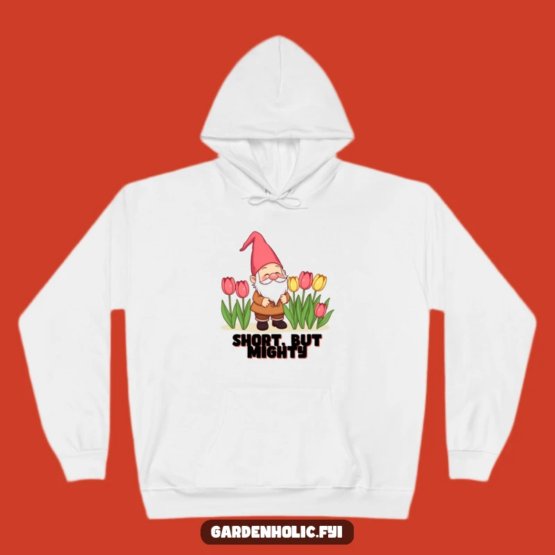 Funny Gnome Admiring Tulips Hoodie: Cozy Garden Magic, Perfect Gift