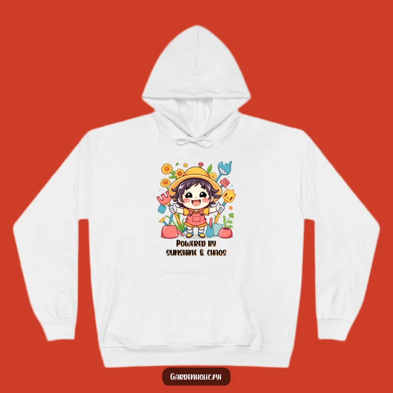 Funny Hoodie: Energetic Gardener Character with Tools, Cozy Humorous Gift for Plant Enthusiasts