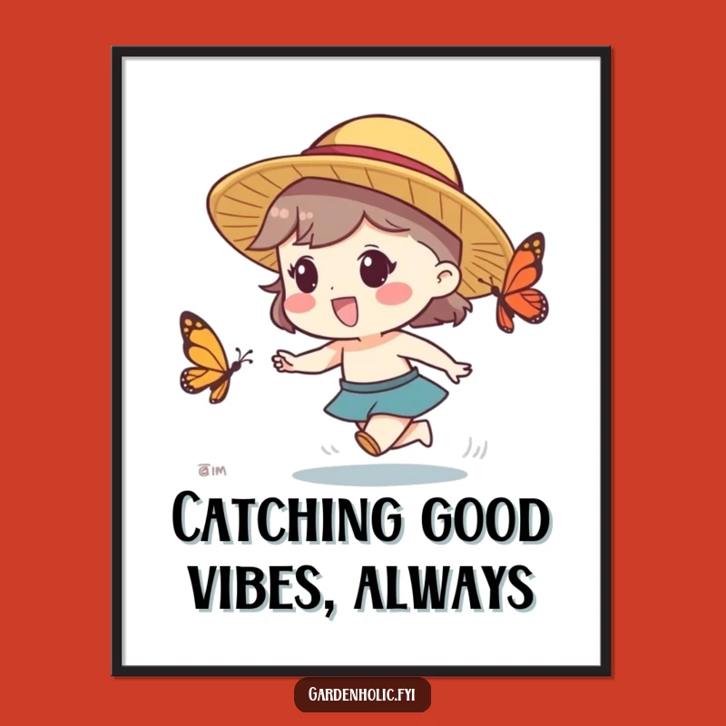 Funny Free Printable Wall Art: Straw Hat Pal Chasing Butterflies - Downloadable Fun Decor